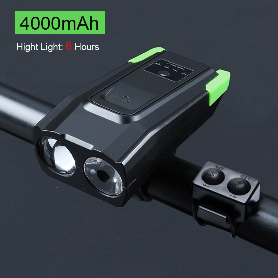NEWBOLER Smart Induction Bicycle Lights 2 Holder Mount Chargeable Waterproof Bike Front Light LED Lamp Cycling Light With Horn: 6hrs Green