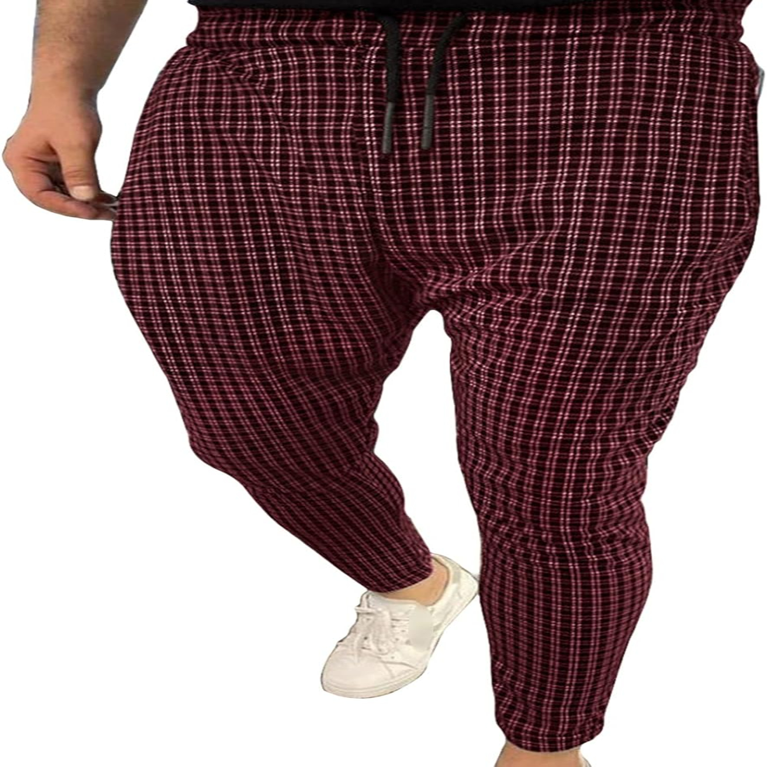 Pantalones jogger a cuadros ajustados para hombre, elegantes y acogedores, con cómodos cintura elástica y cordón para un ajuste perfecto, comple: Rosa