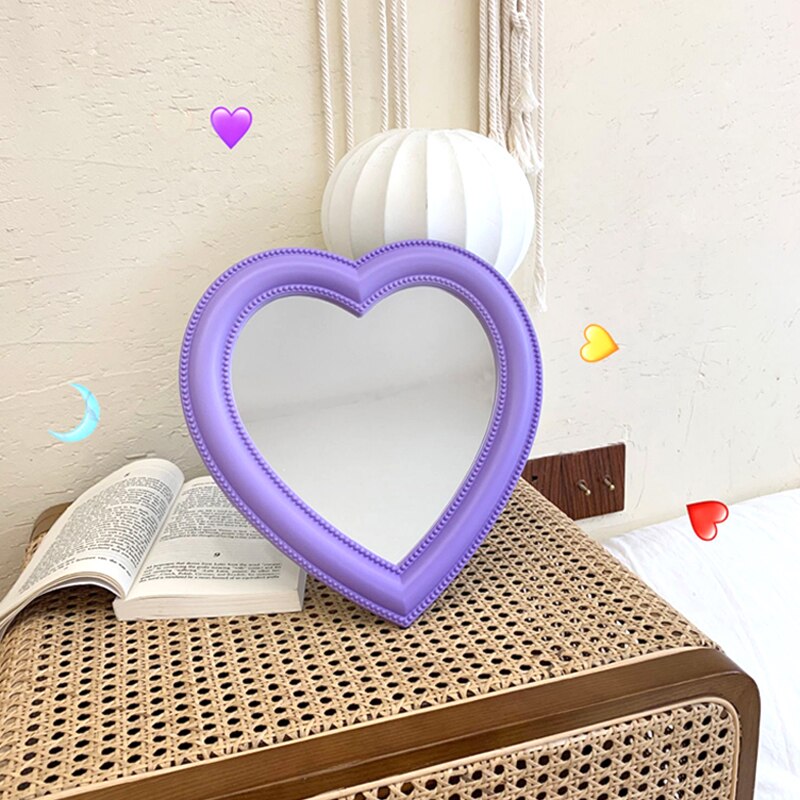 Ins Liefde Spiegel Desktop Spiegel Muur Make-Up Spiegel Gemonteerd Tweeërlei Gebruik Meisje Kamer Wanddecoratie Hartvormige spiegel: big purple