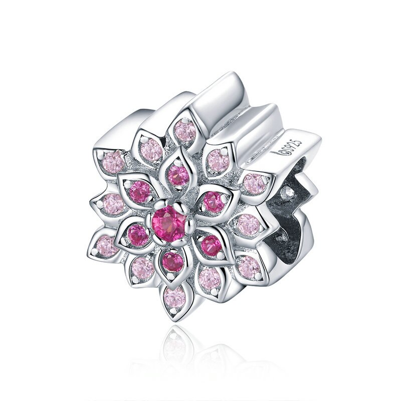 BISAER 925 Sterling Argento di Cristallo Del Fiore della Rosa Del Fiore Del Tulipano Pendenti E Ciondoli Fiore di Magnolia Cerise Perline misura I Braccialetti Gioielli FAI DA TE Che Fanno: EFC038