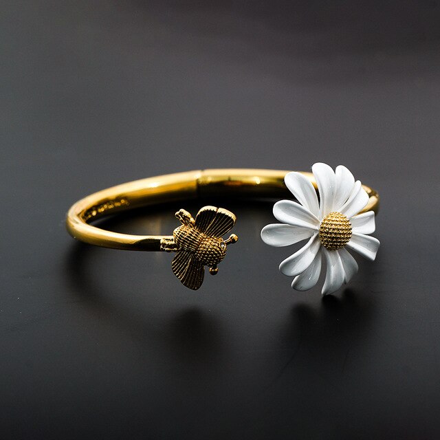 FFLACELL White Asymmetric Enamel Daisy Flower Vintage Simple Opening Rings for Women Jewelry Party: C