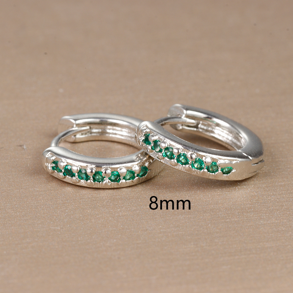 Pendientes de aro pequeños verdes de acero inoxidable para mujer, aretes Piercing de circonita con círculo redondo pequeño, joyería de tendencia personalizada, 2 uds.: Color oro puro
