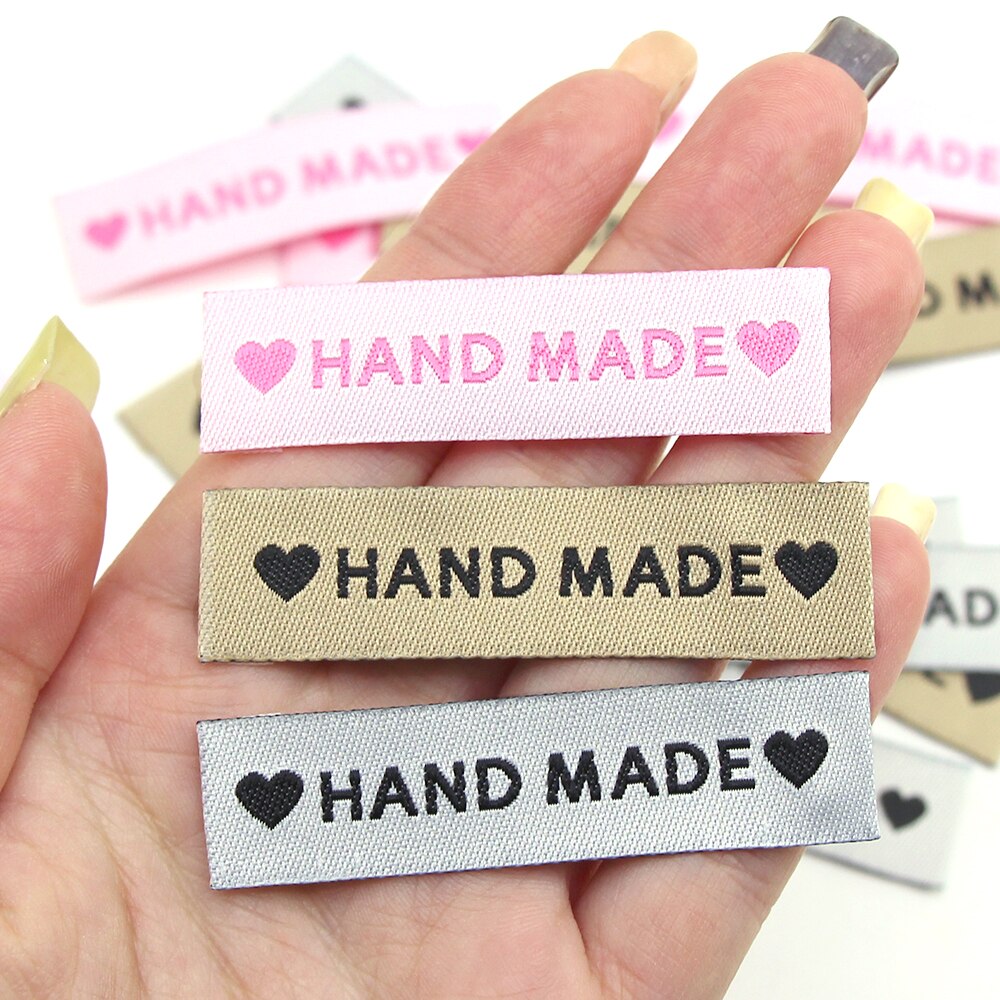 50 stk labels hjerte tøj tags håndlavet label til tøj fold håndlavet tags diy hat/kurv/tørklæde sy tilbehør 60 x 15mm