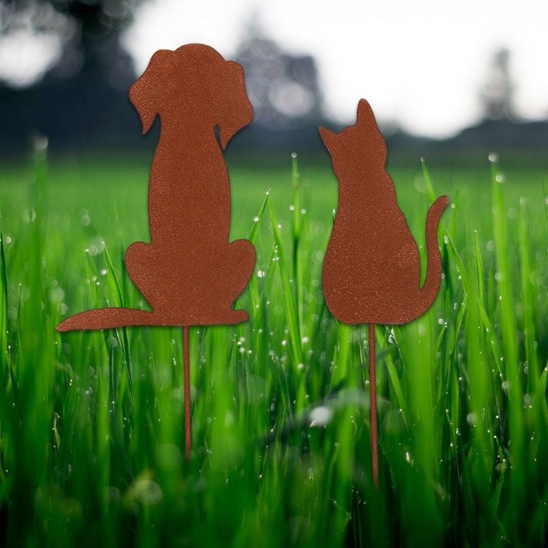 Gartendekorationen für den Außenbereich, verrostete Tiere aus Metall, dekorative Gartenpfähle für Frühlingsdekorationen,