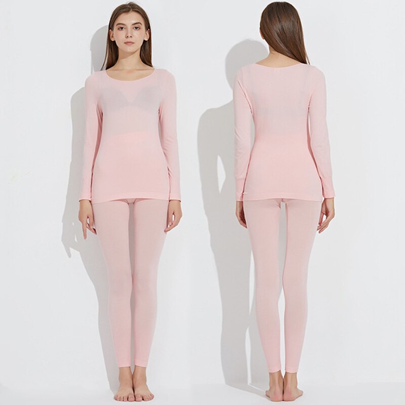 Winter Cotton Thermal Underwear Set Female Warm Ultrathin Elastic Seamless 37 Degree Constant Long Johns For Women Clothing: Pink