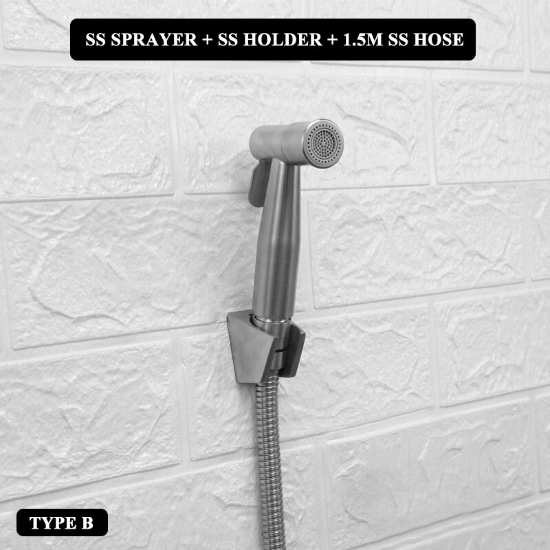 Brushed Stainless Steel Douche Kit Double Spray Handheld Bidet Sprayer Toilet Bidet Faucet Shattaf Valve Jet Set Hygienic Shower: B 3 PCS Kit SS Hose