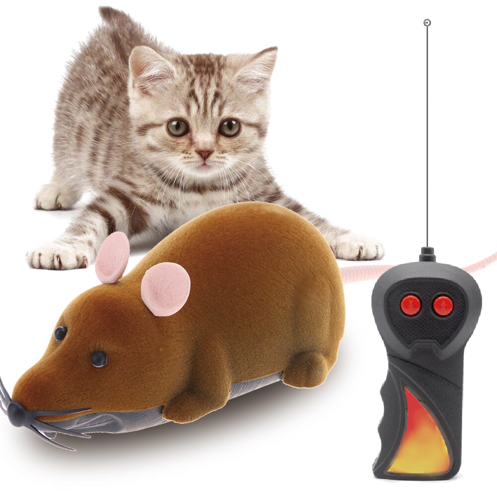 Wireless Electronic Remote Control Toy RC Flocking Novelty Pet Cat Kitten Plastic Rat Mice Mouse Playing Toys for Cat Playing