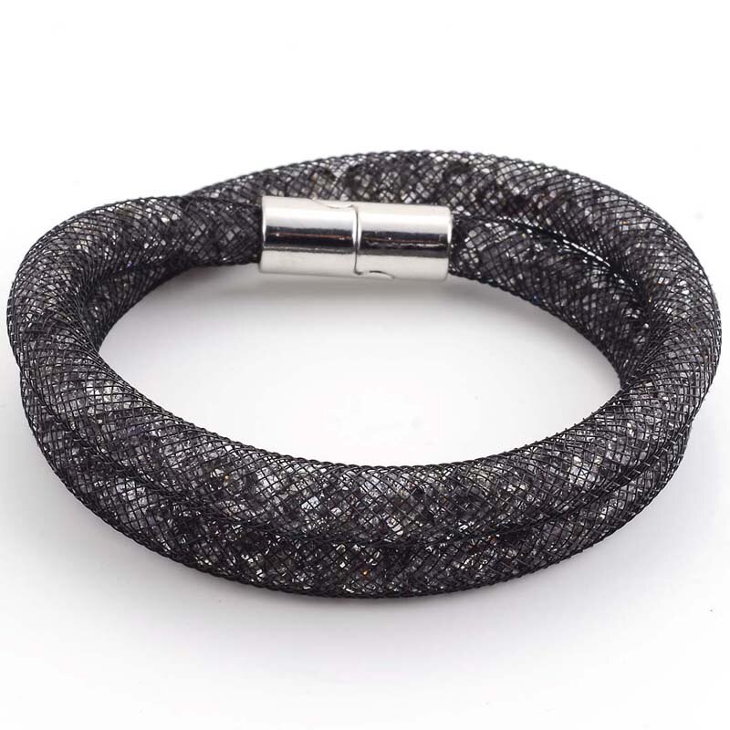 Miasol malha corrente duplo wrap cristal pulseiras magnéticas para mulheres moda festa jóias presente pulseras mulher: Black with grey