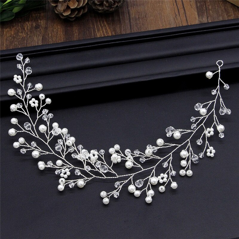 Diademas de perlas de imitación para novia, joyería para el cabello, diadema de cristal, Tiara, accesorios para el cabello de novia: Default Title