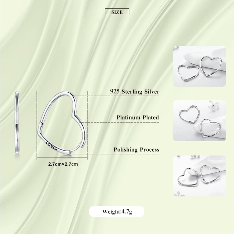 Genuine Loved Heart Ear Hoops Earrings for Women Earring with Charms for Original Millie Charm