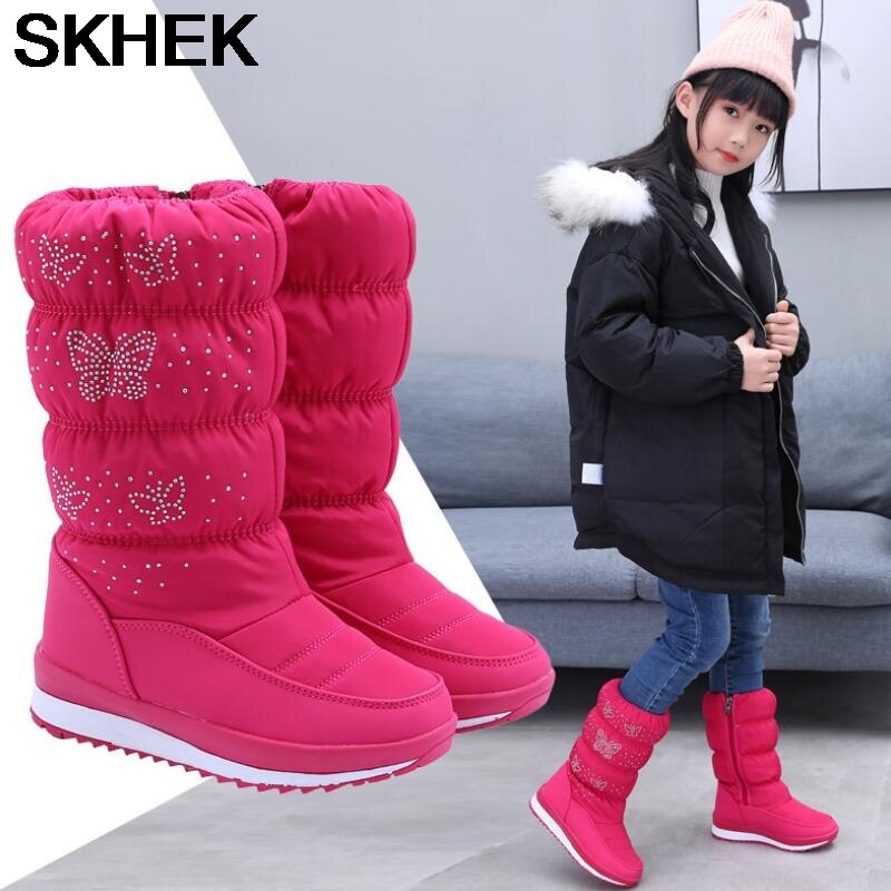 SKHEK-bottes de neige pour filles, chaussures d'hiver chaudes pour filles, en peluche, imperméables, pour étudiantes