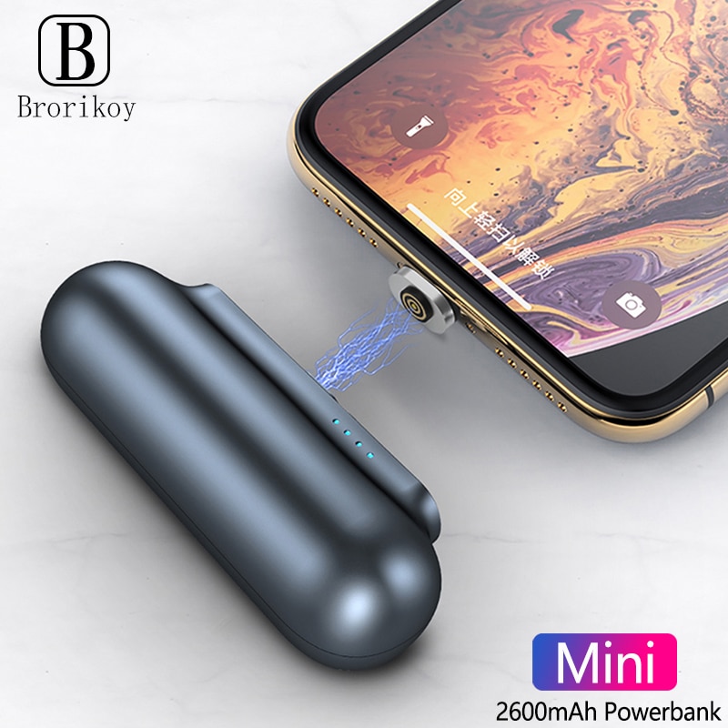 Mini Draagbare Power Bank Terug Clip Batterij Voor Iphone Samsung Huawei Magnetische Micro Usb Type-C Lader 2600 Mah capsule Powerbank