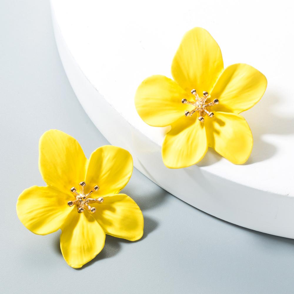 niedlich Schmuck Große Doppel Blume stud Ohrringe Für Frauen Sommer Stil Party Hochzeit Übertrieben schwarz Ohrringe: flower yellow