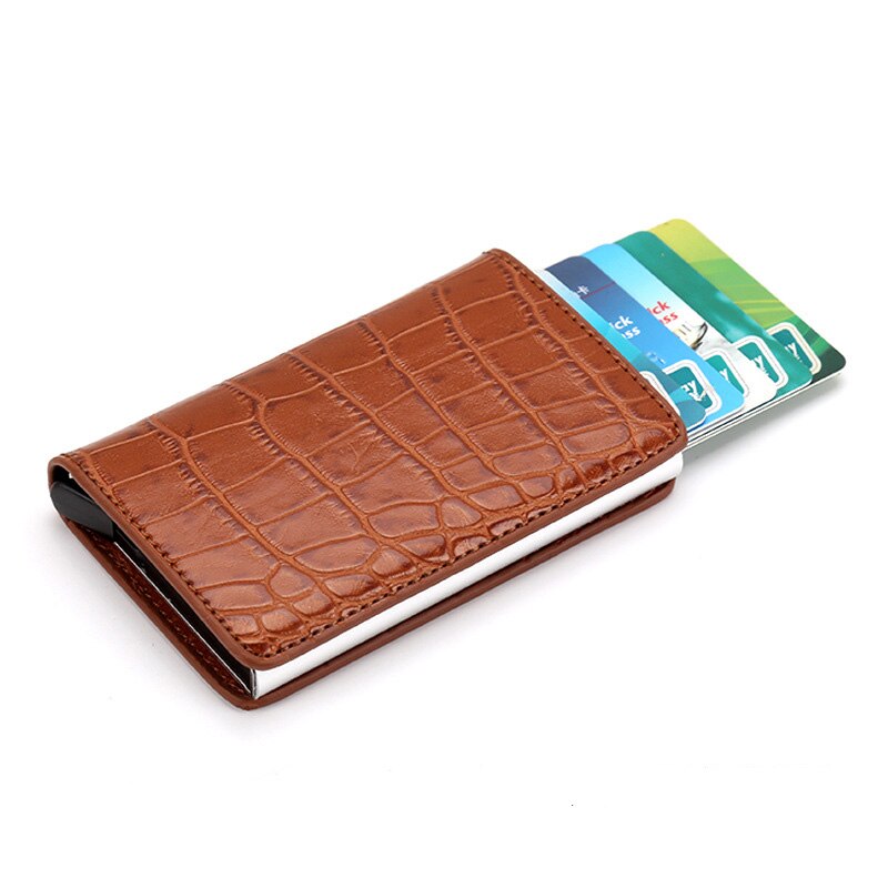 Taihaole Men Credit Card Holders Business ID Card Case Automatic RFID Card Holder Aluminium Bank Card Wallets: Crocodile Brown