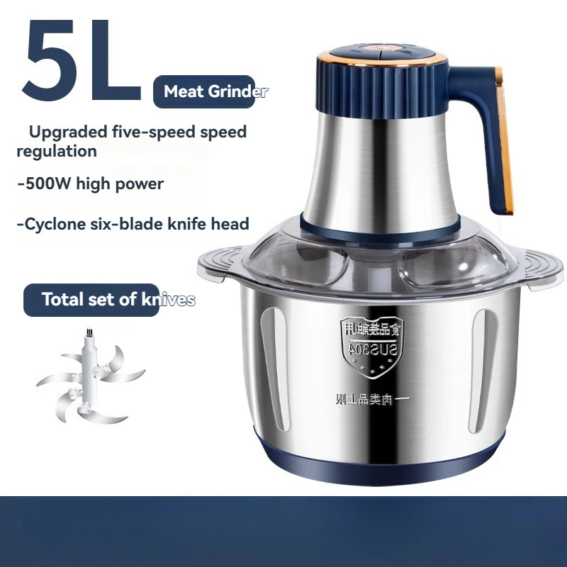 5l sähköistä lihamyllyä ruostumattomasta teräksestä valmistettua murskainta monitoiminen vihannesleikkuri silppuri lihamylly kotitalouskeittiövälineet: Vihreä