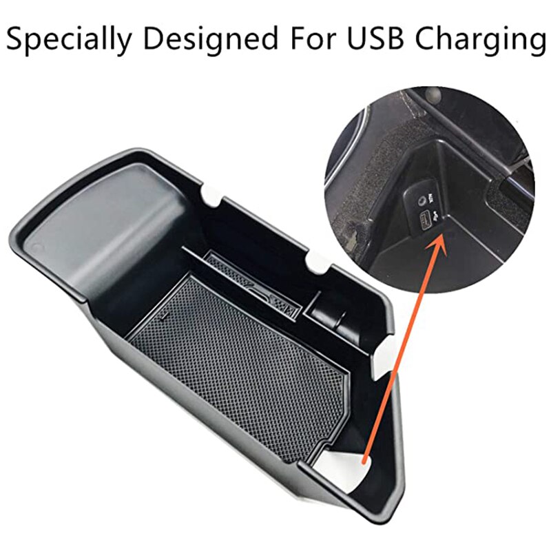 Car Interior Accessories Armrest Center Console Storage Box with Non-Slip Mat Fit for Dodge Challenger