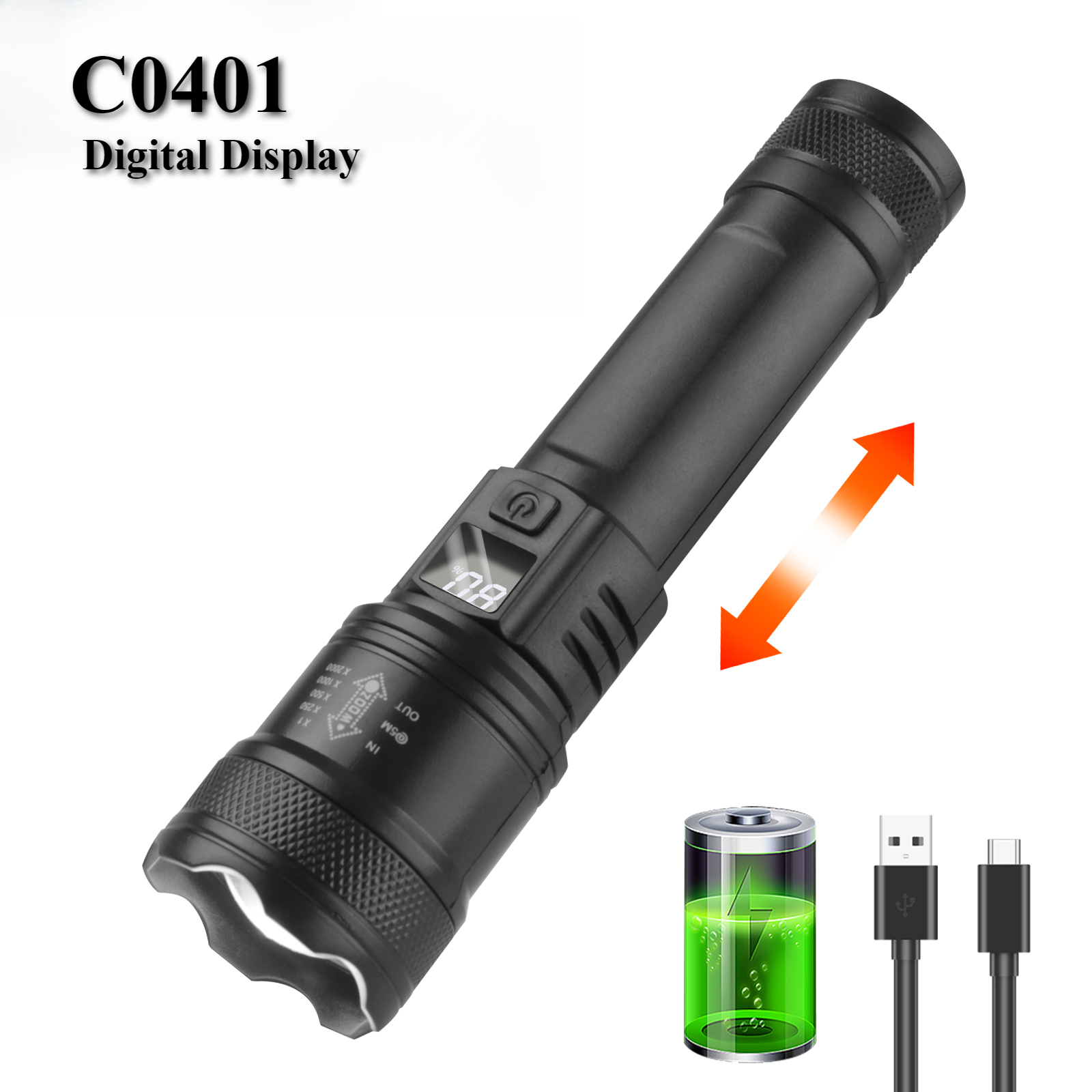 Rechargeable LED Flashlights Super Bright Portable Flashlights 3/5 Modes Telescopic Zoom Waterproof Handheld Torches: Blue
