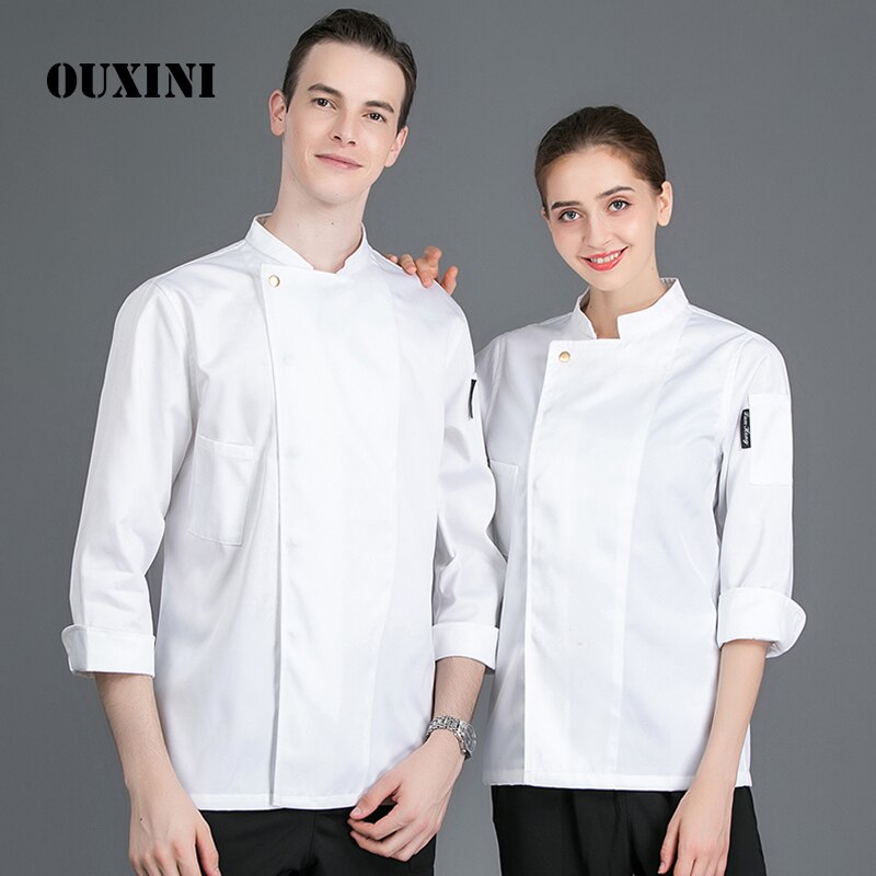 Chaqueta de chef de comida para Hotel, camisa blanca de manga larga, uniforme de restaurante, disfraz de chef, chaqueta de cocinero para mujer, 4 colores