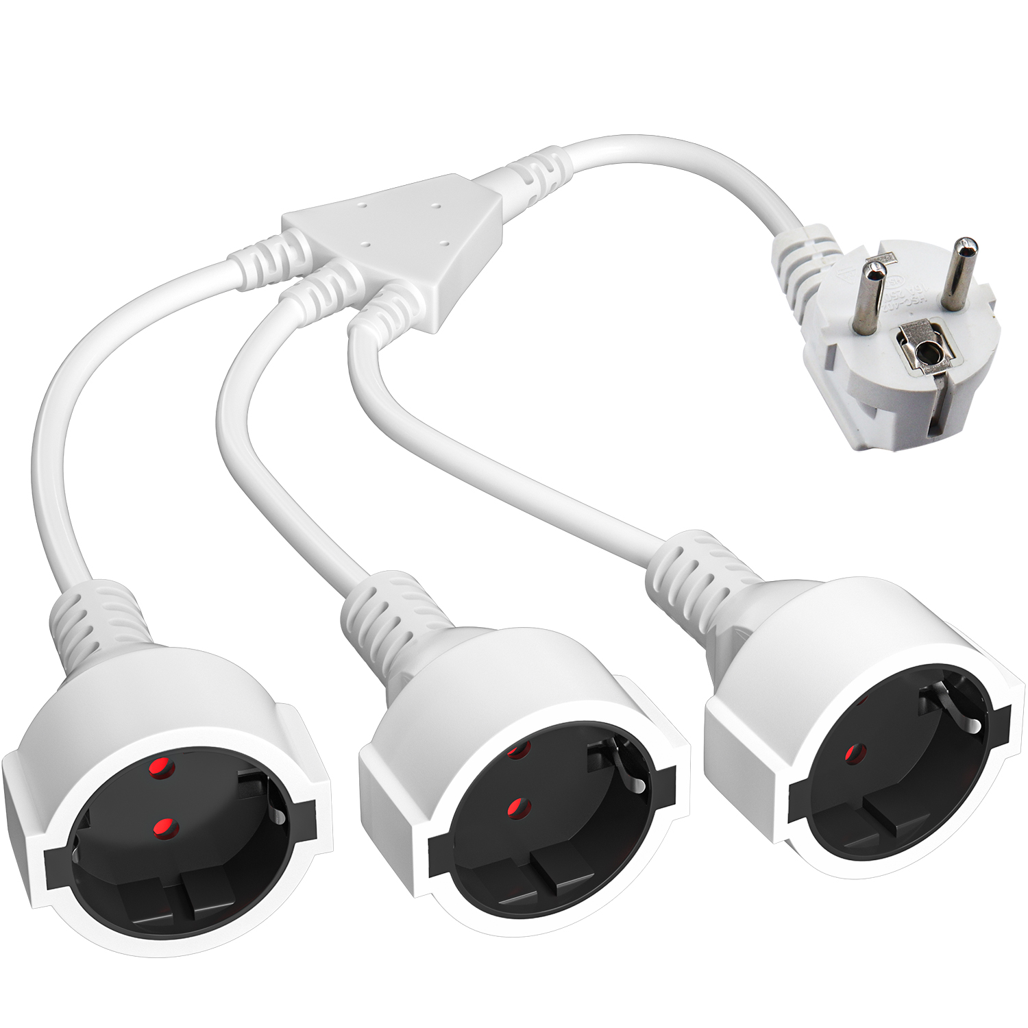 EU European Power Extension Cord with 3 AC Schuko Socket 250 V/16A Supply Electric Cable Triple Plug Adapter For Computer Home: WHITE