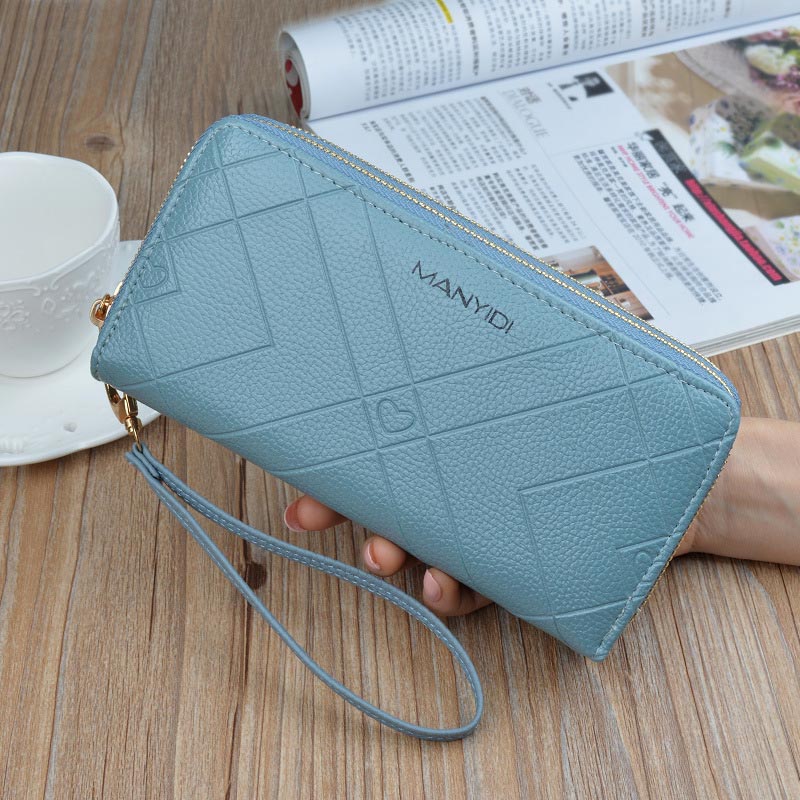 Phone Purses Women Wallets Big Female Purse Leather Brand Retro Ladies Long Woman Wallets Card Clutch Double Zipper: Blue