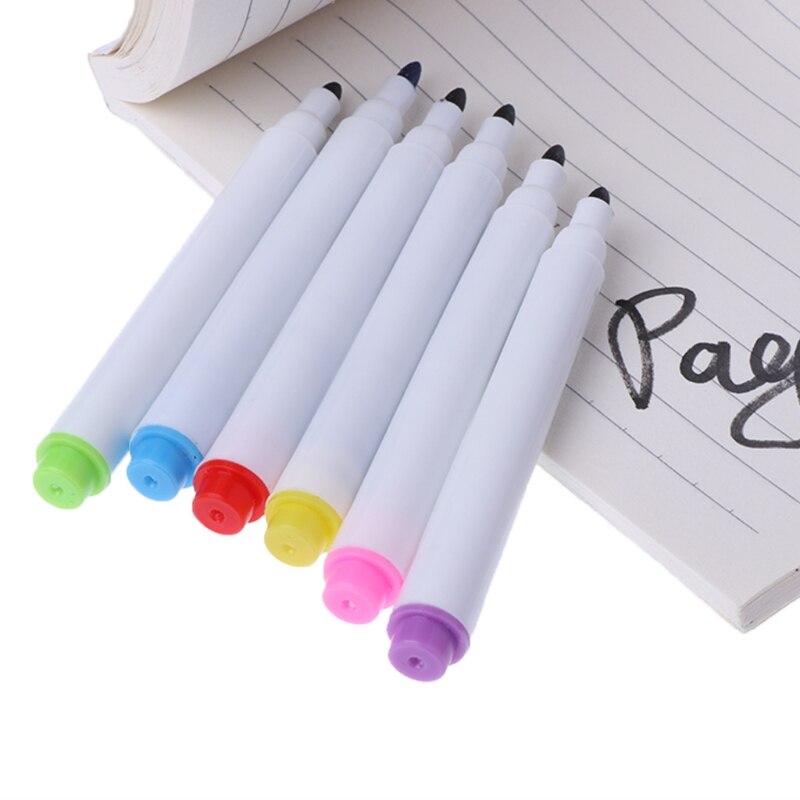 6 Stks/zak Whiteboard Uitwisbare Marker Pen Met Gum Schoolbenodigdheden W25