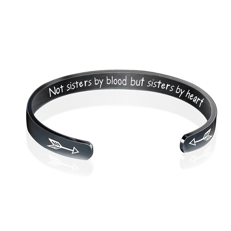 Edelstahl Manschette Armbänder Armreifen “Nicht Schwestern durch Blut Aber Schwestern durch Herz” Freundschaft Armbinde Für weibliche Beste freund