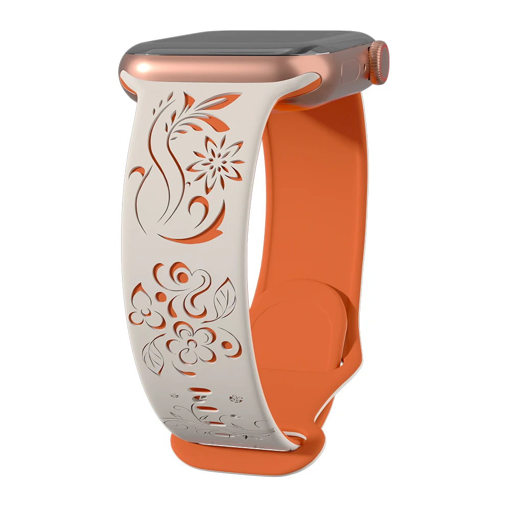 Silicone Floral Engraved Strap For Apple Watch 38/42/46mm 41/44/45mm 49mm Sport Bracelet For iWatch Series 10/9/8/7/6/Ultra Band: Red Black / 12mm