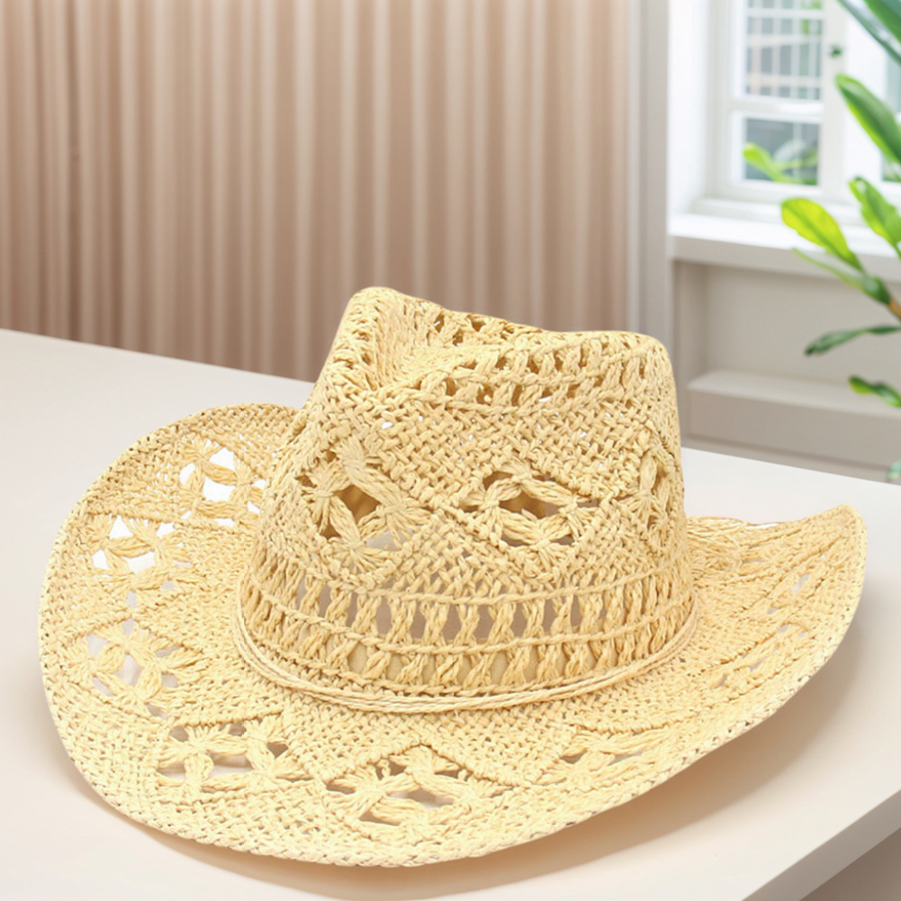 Strå Cowboyhatt - Formbar Bred Brems Solhatt for Festival, Fest, Strand