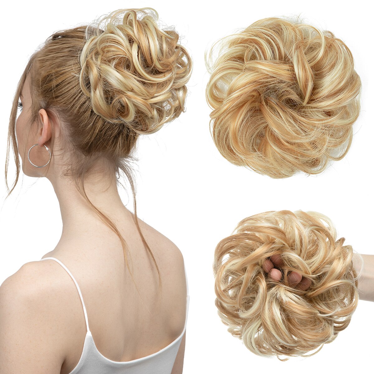 Extensiones de moño de pelo sintético desordenado, moño grande y rizado, gomas para el pelo elásticas, postizos, Donut Updo, piezas de cabello para mujer: Insecto