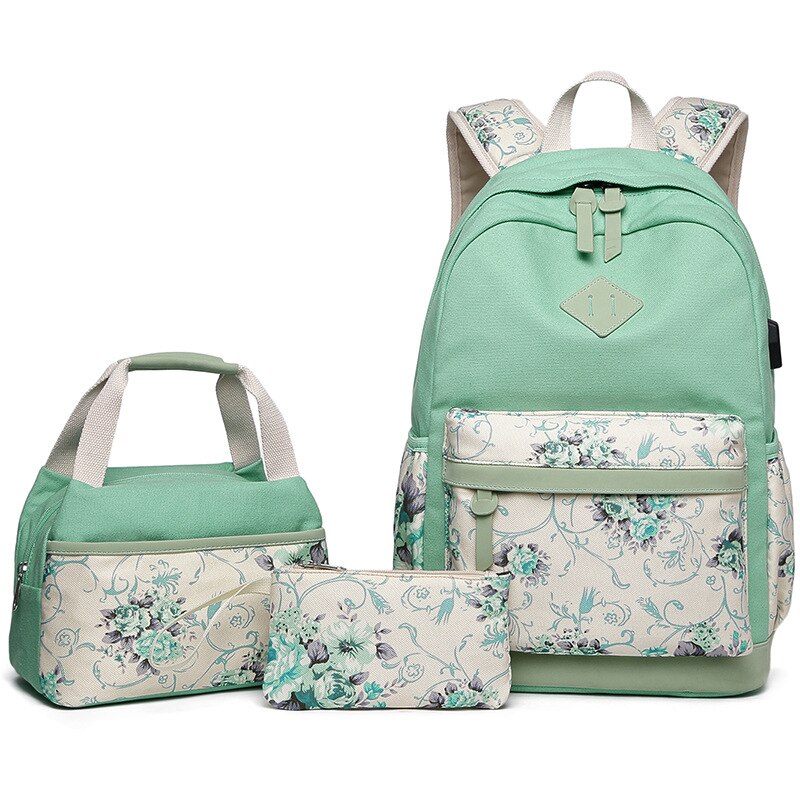 School-Bags-Set Mochilas Primary Backpack Girls Kids Princess Infantil 3pcs Escolar Satchel Knapsack Mochila: Green