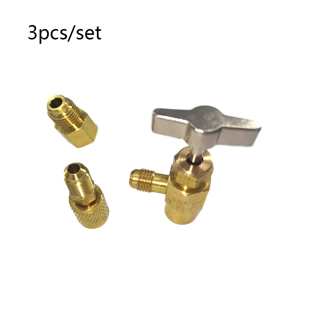 3pc r1234yf r134a r12 kølemiddel dåse adapterfittings 1/4 sae 1/2 "acme lh  r12 r22 r134a r -134a dåser med 1/2 " acme gevind