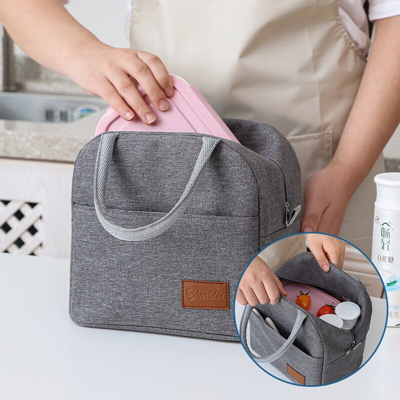 Fiambrera térmica para mujer, bolso portátil con cremallera, aislante, para la puerta de la comida, fiambrera de viaje, contenedor de almacenamiento para la cena