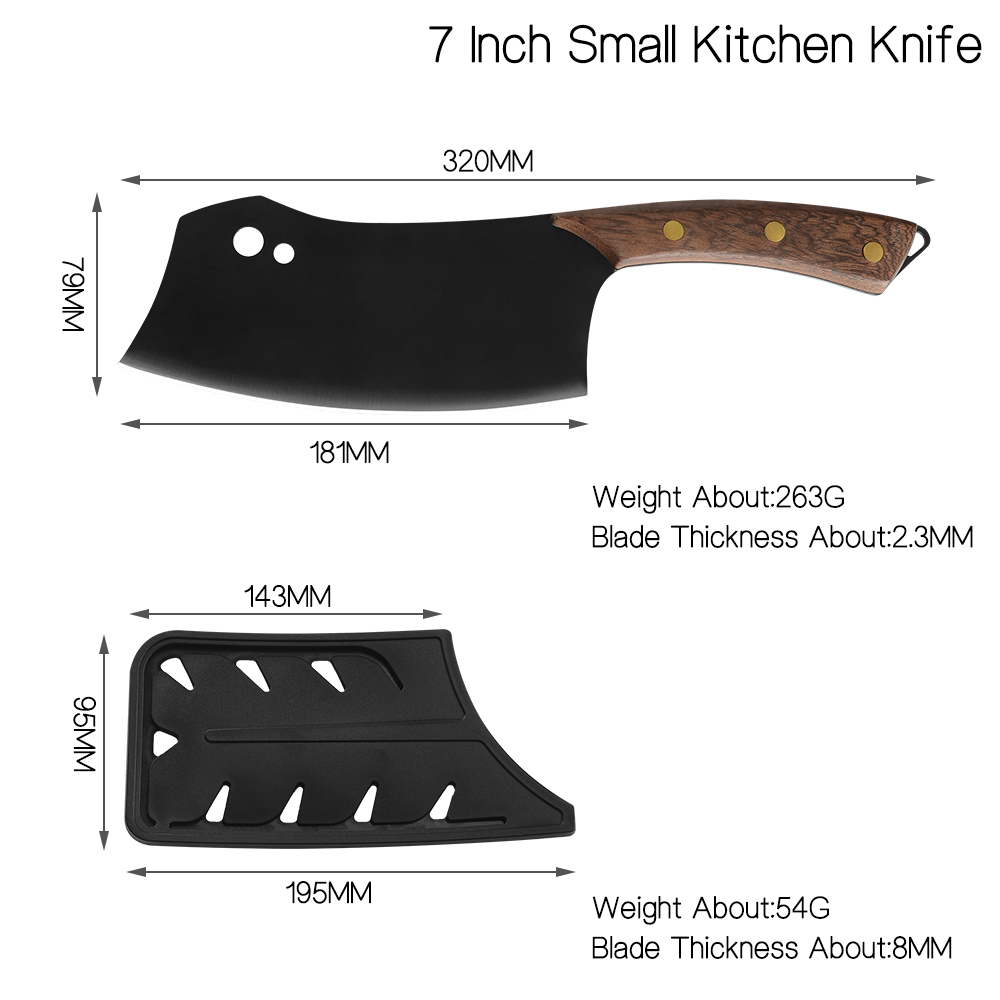 Pro Kitchen Chef Knives Set Stainless Steel Chopping Cleaver Kitchen Bone Shear Scissor Carrying Knife Bag Sharpener System: 7 CHOPPING-BROWN