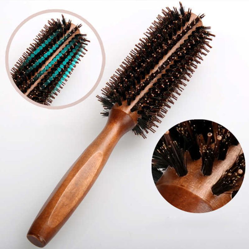 Peine sarga recta, cepillo rodante cerdas jabalí Natural, barril redondo, herramienta peinado peluquería DIY, 6 tipos