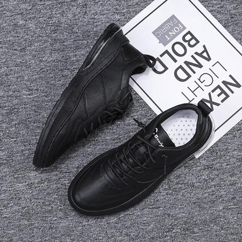 THEAGRANT Comfortable Casual Men Shoes Platform Sneakers For Male PU Leather Lace Up White Shoes Sneakers MSN2021: Black / 9