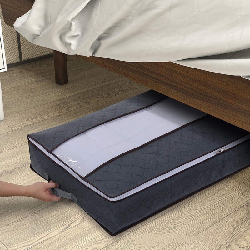 Yaapeet Large Under Bed Storage Bags Clothes Containers Clear Window Reinforced Handles Foldable Rectangle Closet Organizers: Grey 1pc