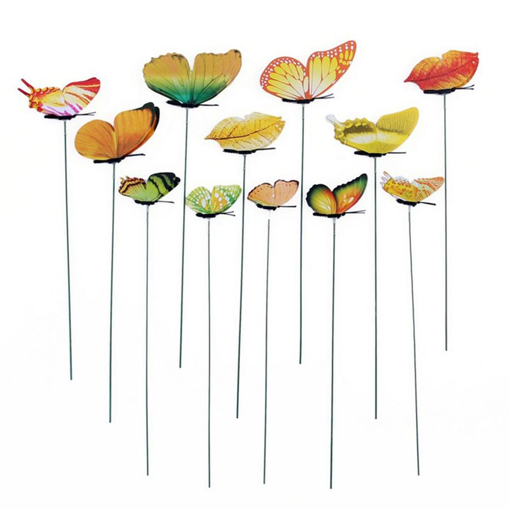 12Pcs Waterproof Butterflies Stakes Butterfly In Stick Decorative Garden Ornaments for Home Party Outdoor Yard Patio Decoration: Yellow