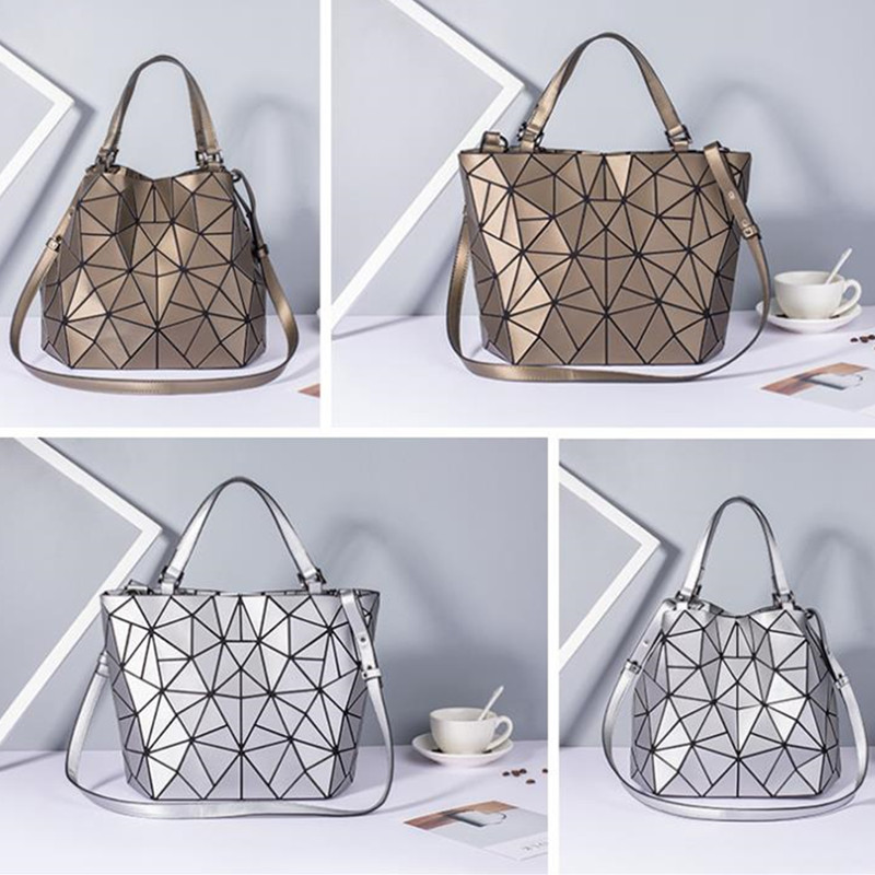 Female Top-Handle Bag Hologram Frosted matte crossbody Bag bucket bag patchwork triangle handbag bolsa feminina