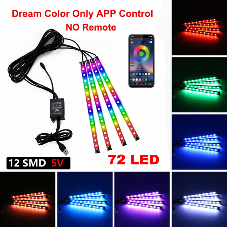 Neon LED Wnętrze samochodu Zestaw oświetlenia otoczenia Akcesoria Podświetlenie Zdalne sterowanie aplikacją Muzyka Automatyczne lampy dekoracyjne RGB: YELLOW