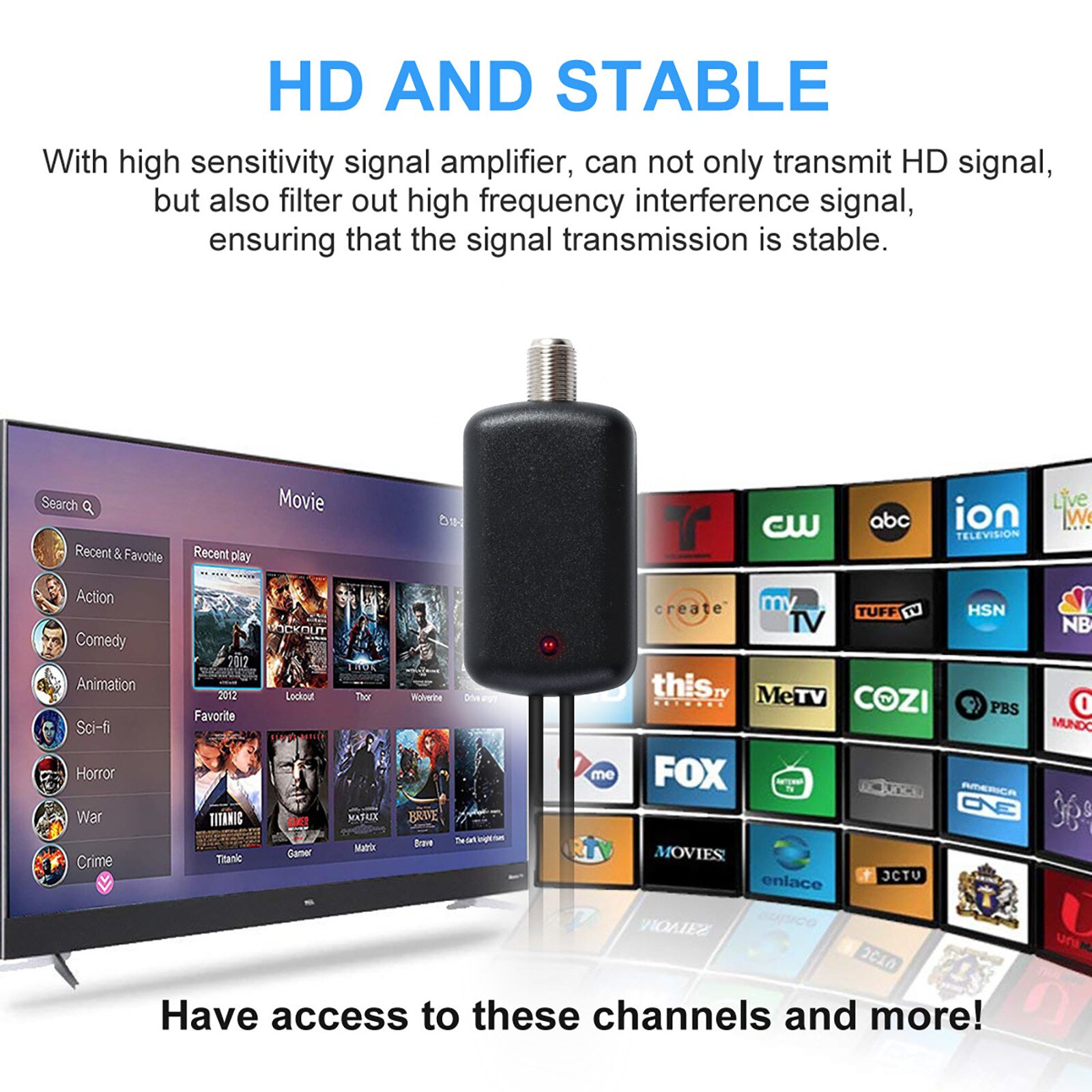 Antena digital para tv, amplificador de sinal para tv digital interna, mini antena hdtv, cabeça f, adaptador iec, 50 milhas, impulsionador ativo, instock