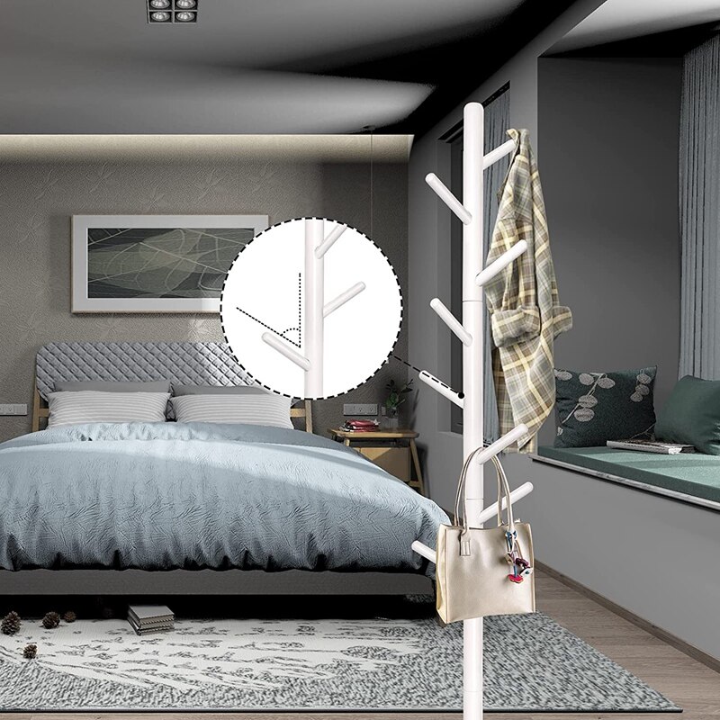 Wooden Coat Rack with Hooks, Free Standing Coat Tree Hanger Stand for Coats, Garment, Hats, in Bedroom