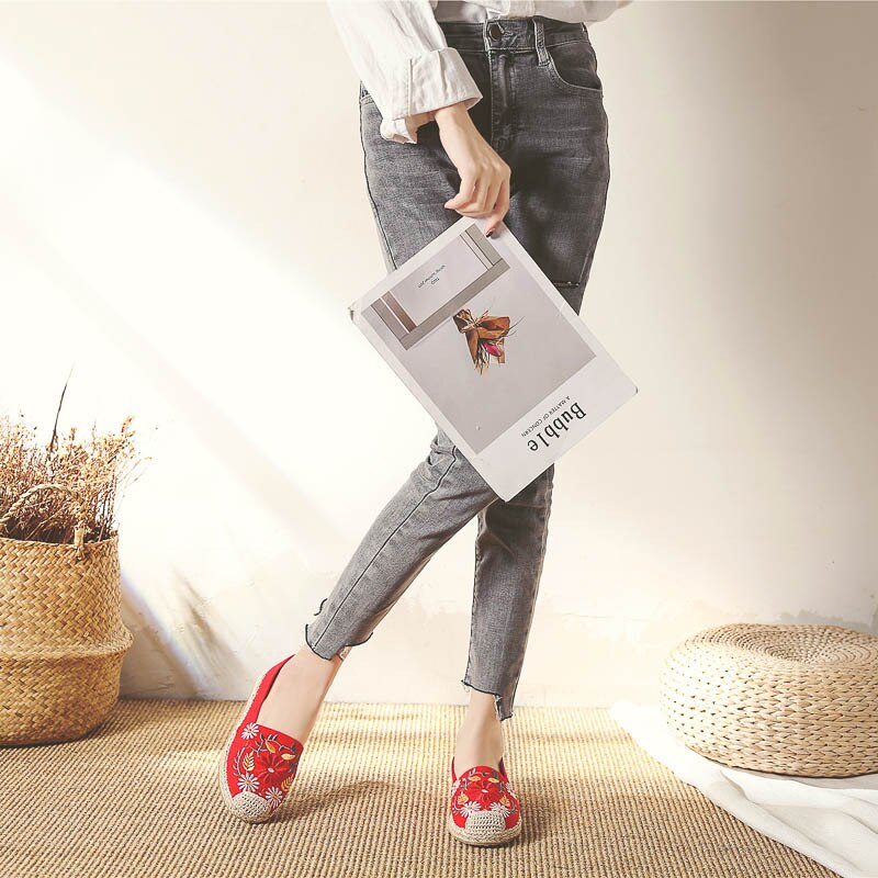 2020Frauen's Wohnungen Fischer Schuh Frühling Hanf Stickerei Damen Schuhe lässig Schuhe Frauen Atmungsaktiv Leinwand Schuh
