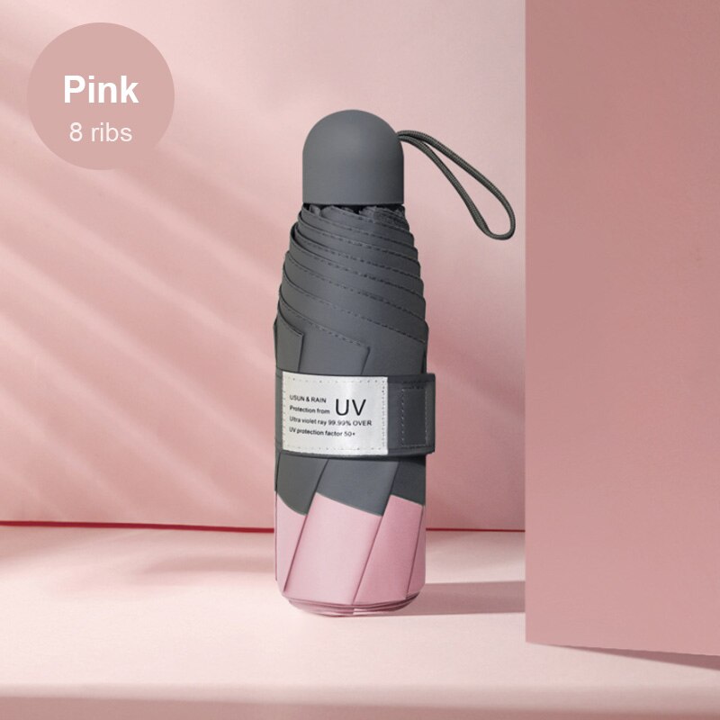 Paraguas de cápsula de protección Anti-UV, miniparaguas plegable, a prueba de viento, portátil, paraguas de lluvia para mujer, paraguas de bolsillo, paraguas de hombre: Pink