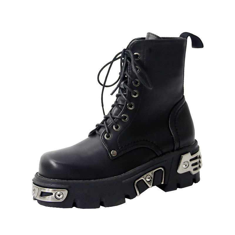 Bottines à plateforme pour femmes, Style Punk, chaussures de moto, à la , garniture métallique, noires, grandes tailles 34 à 42: 42