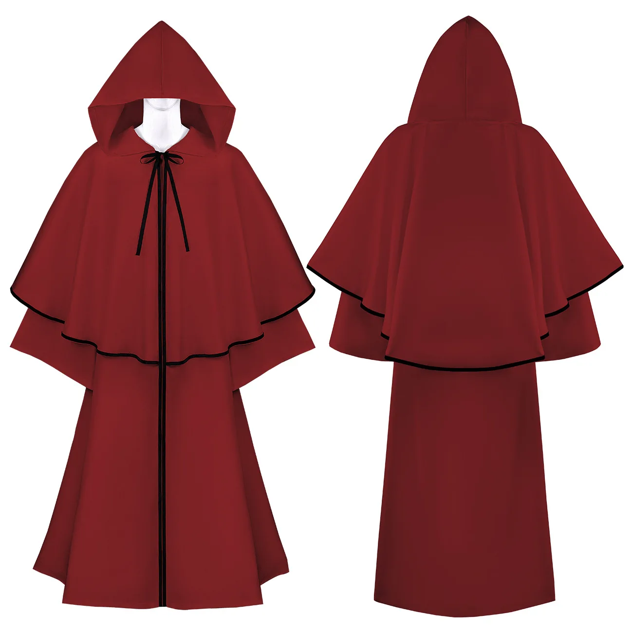 Mantello da monaco medievale di Halloween Mantello da prete rinascimentale Costume da gioco di ruolo Abito da mago Mantello Abito Mantello Costume da prestazione Nuovo: XL / Rosso