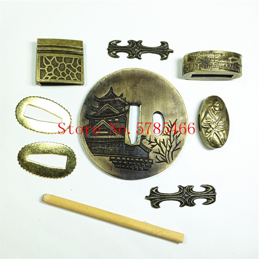 A Set Japanese Samurai Theme Sword Hand Guard for Katana/Wakizashi/Tanto Accessory Tsuba+Menuki+Fuchi+Kashira+Handle+Habaki+Sepp