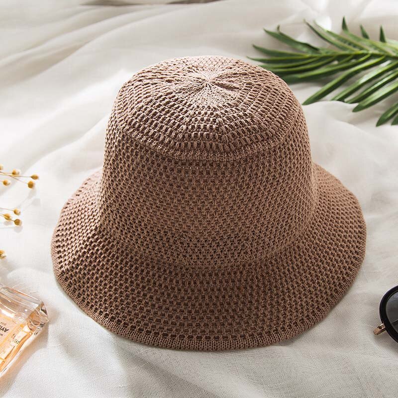 Solhatte til kvinder sommer strandsolhat blød bøttehat panama chapeau femme udendørs kasket: Khkai