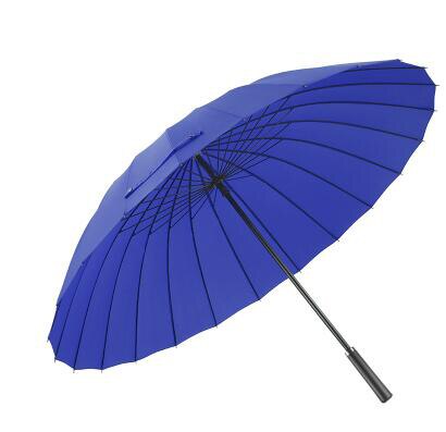 Høj 24 ben paraply mand kvinder læder håndtag langhåndteret manuelt vindtæt regn paraply: Marine blå
