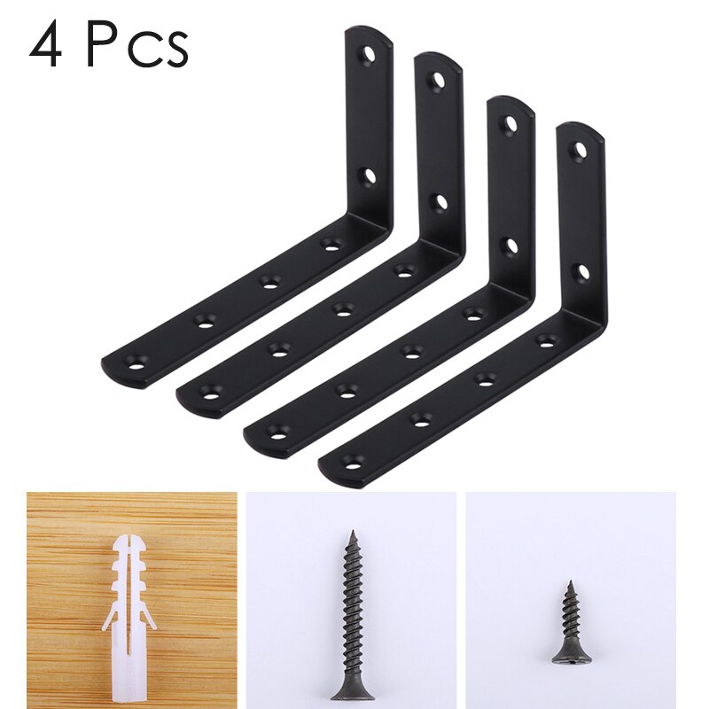 4Pcs Plank Beugels Dikker Ijzer L-Vormige Haakse Corner Brace Voor Muur Opknoping Meubels Connector Industriële Decoratieve wi: with Screw