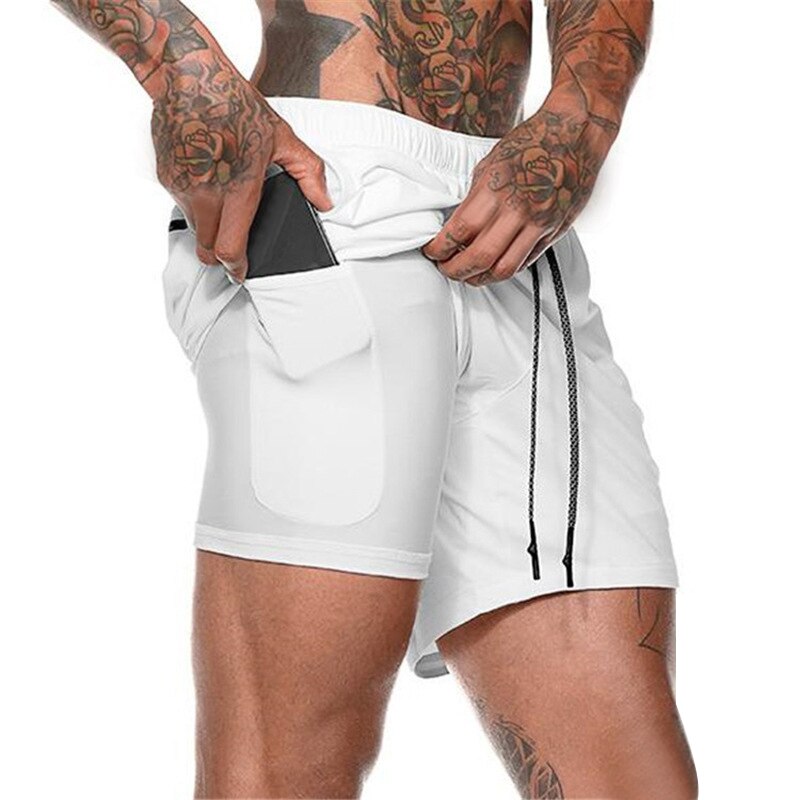 Mannen Dubbele Laag Mesh Fitness Shorts Gym Running Zachte Sneldrogende Shorts Sneldrogende Broek Fietsbroek: White / M